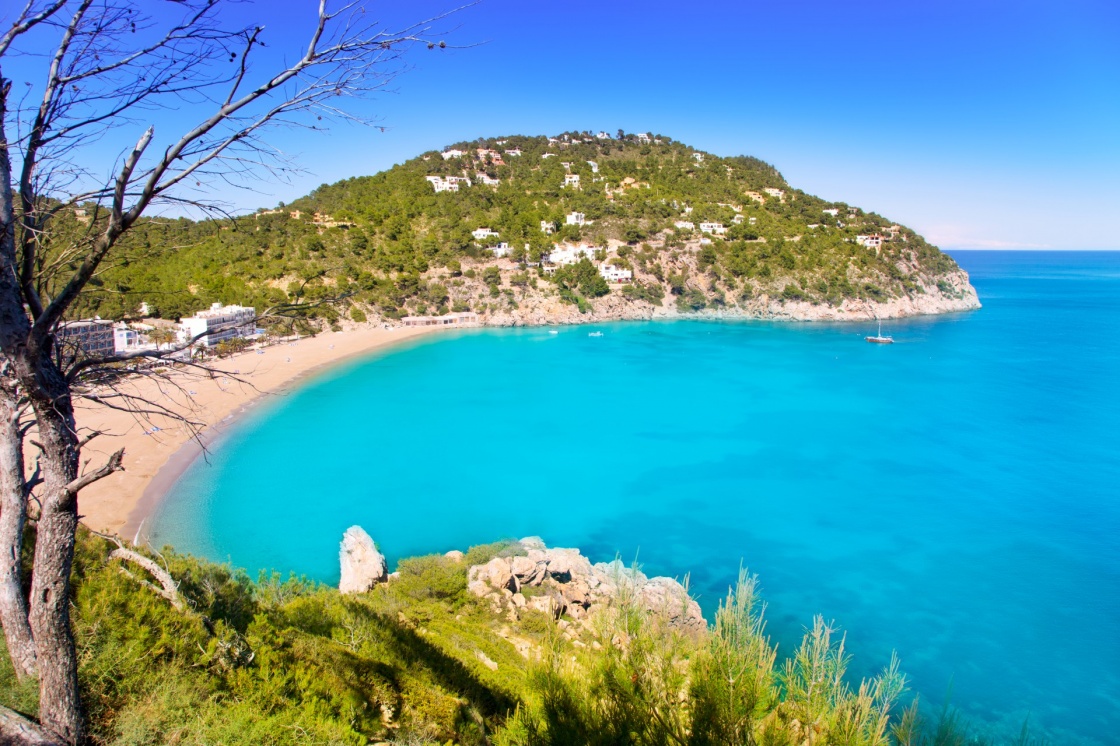 'Aerial view of Caleta de Sant Vicent in Ibiza island cala de san Vicente' - Ibiza